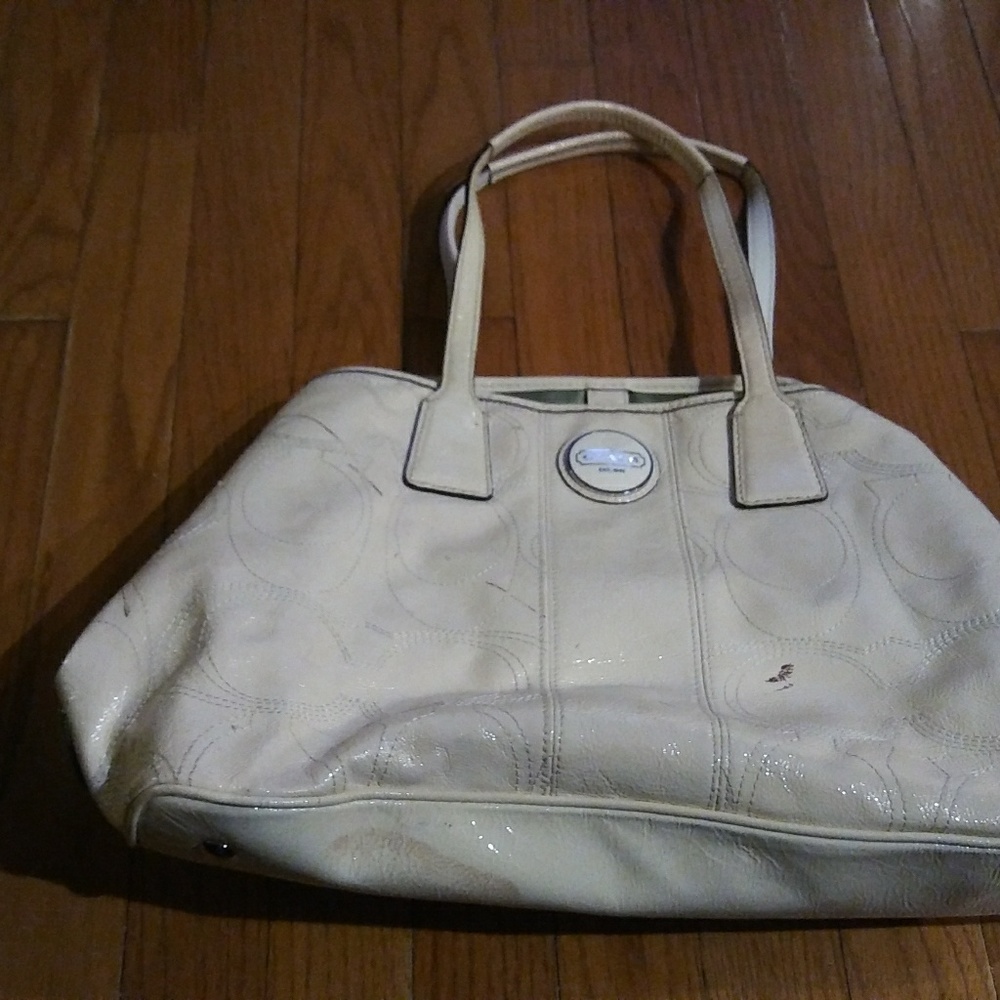 Coach Signature Stripe White Patent Leather Purse